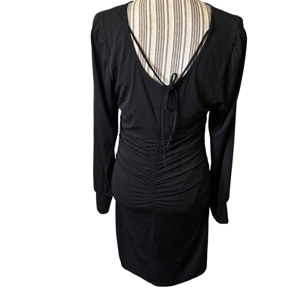NWT 19 Cooper Dress Large Black Long Balloon Sleeves Ruched Lined Sexy Stretch - Picture 6 of 15